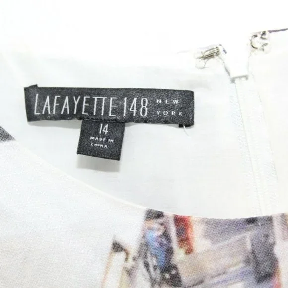 Lafayette 148 New York 100% Linen Beach Scene Shift Sheath Dress Size 14 H13021 - Picture 4 of 9